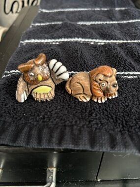 Casals mini folk art set of 2 lion and owl ceramic artisan rinconada style